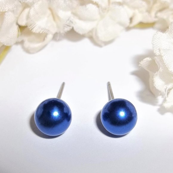 Earring, Blue Pearl Earring, Pearl Earring, Blue Earring, Earring Set A398 - Picture 1 of 5